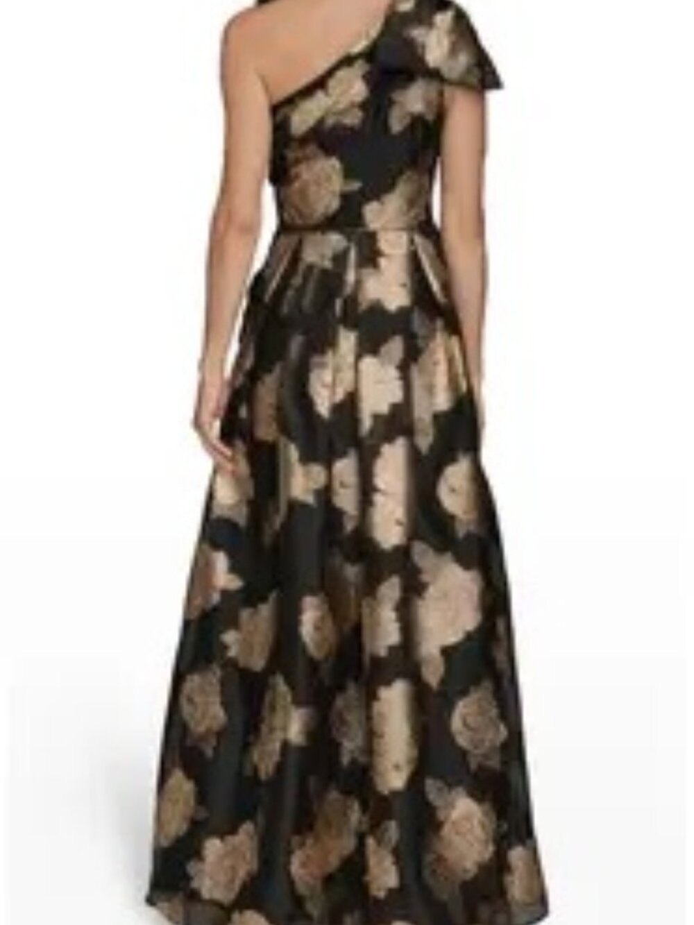 One-Shoulder Metallic Jacquard Gown - Picture 2 of 10